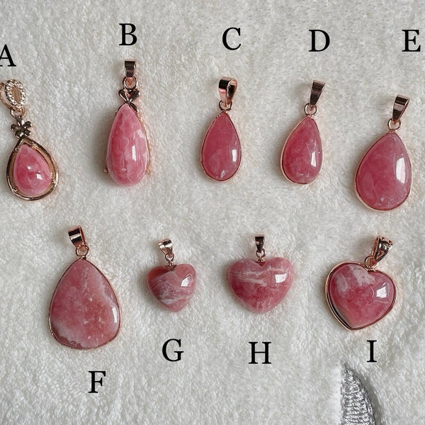 Collier pendentif en rhodochrosite naturelle, cristaux de rhodochrosite naturelle, cristal rouge, cristal rose, collier de rhodochrosite, énergie d'amour