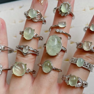 Natural Prehnite Ring, Healing crystal rings, anxiety relief, protection stone, calming energy, heart chakra, green crystal stone ring