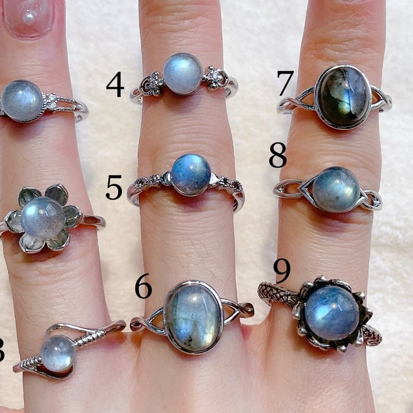 Natural Labradorite Ring - adjustable open ring - healing crystal rings - blue labradorite - calming stone ring - crystal rings for women