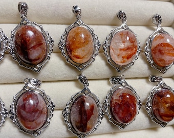 Fire quartz pendant necklace, Natural red quartz pendant, Hematoid quartz jewelry, gemstone heart jewelry, healing energy crystal