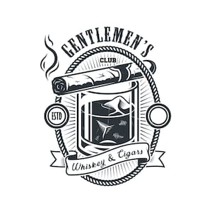 Gentlemen&#39;s Club Whiskey Cigar Cocktail Drink Bar Social Private Club Tobacco * cut design Image ClipArt digital File eps dxf png jpeg SVG
