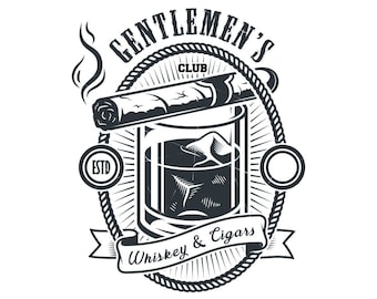 Gentlemen's Club Whiskey Cigar Cocktail Drink Bar Social Private Club Tobacco * cut design Image ClipArt digital File eps dxf png jpeg SVG