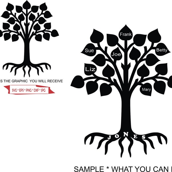 Simple Family Tree Roots Surname Ancestors Genealogy DNA History records Love Unconditionally ClipArt digital download eps dxf png jpeg SVG