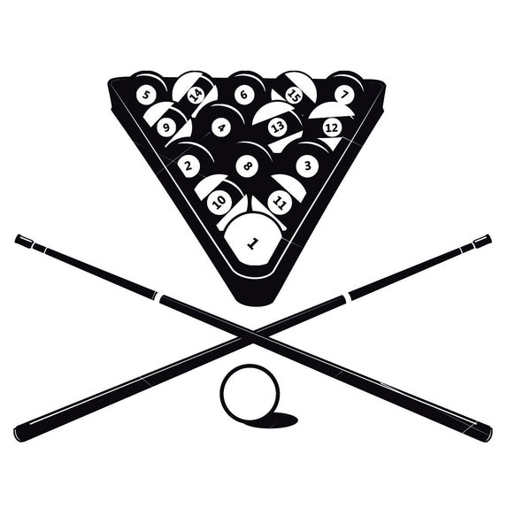 Pool Rack Billiards Ball Racked table Cue Ball Numbered Snooker Game Room Sport Entertainment Clip Art digital download eps/dxf/png/jpeg/svg