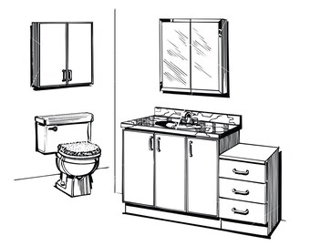 Bathroom Furniture Sink Vanity Cabinet Toilet Mirror Medicine Cabinet Wash Washroom  * Cut Image ClipArt digital Files eps png jpeg svg