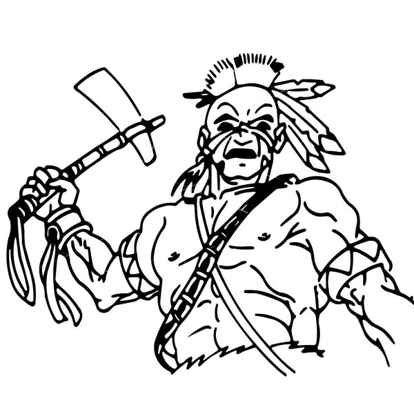 Indian Ready to attack Tomahawk Strike Frontier War Battles Native American  Cut Sign Image ClipArt digital download eps/dxf/png/jpeg/svg