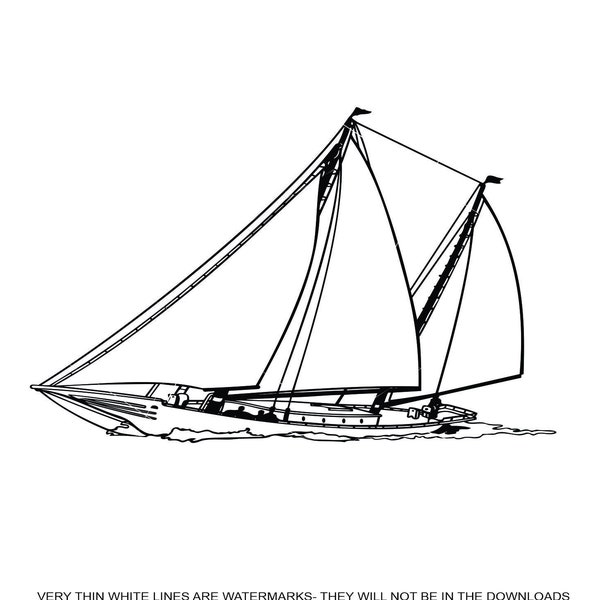 Sailboat Wind Propelled Sails Ships Wave Deckhand Maritime Marine Nautical yacht * Cut Sign ClipArt digital download eps/dxf/png/jpeg/svg