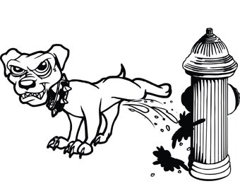 Pit Bull Dog Peeing Fire Hydrant Spike Collar Mean Look  Water Put Fires Out * Cut Image ClipArt digital download eps/dxf/png/jpeg/svg