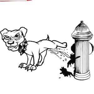 Pit Bull Dog Peeing Fire Hydrant Spike Collar Mean Look  Water Put Fires Out * Cut Image ClipArt digital download eps/dxf/png/jpeg/svg