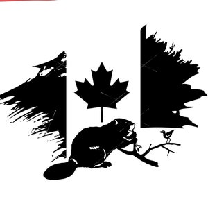 Kanada Flagge Biber Eichelhäher Vogel Auf einem Ast Ahornblätter Kanadische Identität Französisch * Bild ClipArt digitaler Download eps png jpeg dxf SVG