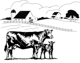 Cow Baby Calf Cattle Background Farm Scenery Western landscape Food Dairy * Cut Sign Image ClipArt digital download eps dxf png jpeg svg