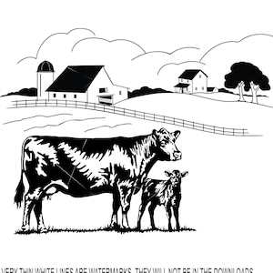 Cow Baby Calf Cattle Background Farm Scenery Western landscape Food Dairy * Cut Sign Image ClipArt digital download eps dxf png jpeg svg