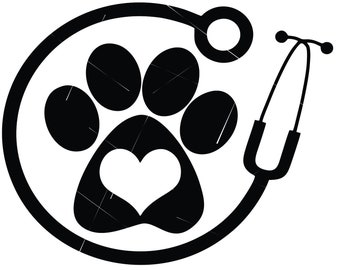 Veterinarian Vet Doctor Animals Pet Paw Print Stethoscopes Hospital Health Heart Lungs *  ClipArt digital download eps dxf png jpeg SVG