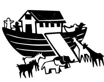 Noah Ark Animals Boat Vessel Genesis Flood Jesus God Christian Church Religion Cut Sign Image ClipArt digital download eps dxf png jpeg SVG