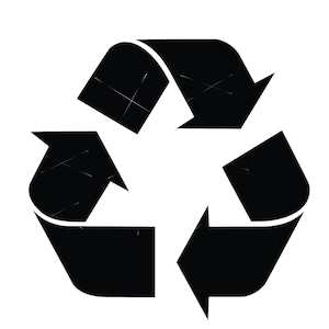 May include: Black and white recycle symbol with three arrows forming a triangle.