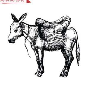 Mule burro Saddle standing Mule Filly Donkey Jackass Jenny Jack Male Horse Farm Ranch Cut Sign ClipArt digital download eps dxf png jpeg svg