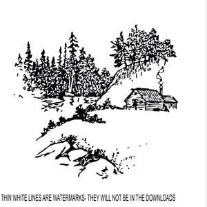 Cabin woods Scenery Cottages Mountain Nature Forest Wildlife log Home * cut print design Image ClipArt digital download eps/dxf/png/jpeg/svg