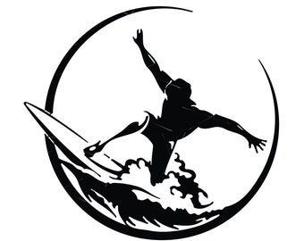 Surfer Waves Surf Board Surfboard Sport Sea Paddle Ocean Wave View Scene * Cut Sign Image ClipArt digital download eps dxf png jpeg SVG
