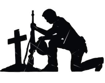 simple Respect for Comrade Soldier Kneeling at Cross Military Veteran Serve Duty * Cut Sign ClipArt digital download eps/dxf/png/jpeg/svg