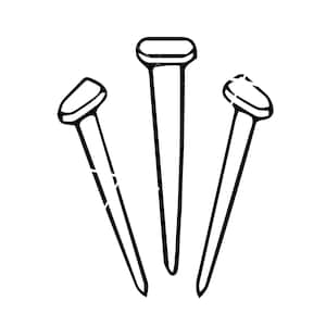 May include: Three black metal nails with pointed tips and flat heads.