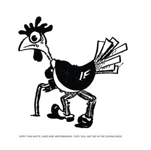 Mascota de dibujos animados, pollo, gallo, anciano con bastón, divertido * Recortar señal, imagen, clipart, descarga digital, eps/dxf/png/jpeg/svg