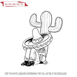 Mexican sleeping Cactus Sombrero Spanish Snooze Rest Siestas Hat Wide Brimmed Cinco De Mayo * Cut ClipArt digital file  eps dxf png jpeg SVG