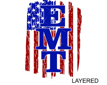 EMT Word On Top usa Flag  Medical Health Responder Ambulance Emergency CPR Life Saving Fire 911 * ClipArt digital File eps dxf png jpeg svg