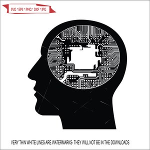 Head Brain Electronics IC integrated Circuit board Chip PCB Component Routing Electrical Clip Art digital download eps/dxf/png/jpeg/svg