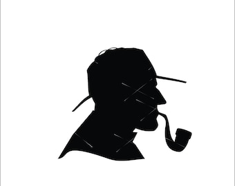 Cara de detective simple, inspector espía, investigador, pipa, Sherlock, sombrero masculino * diseño de corte, imagen, clipart, descarga digital, eps/dxf/png/jpeg/svg