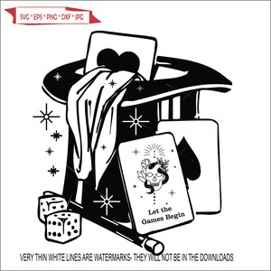 Chapeau magique baguette cartes Tarot tête de mort serpent surnaturel enchanté astuces illusion * coupe signe Image ClipArt téléchargement numérique eps/dxf/png/jpeg/svg