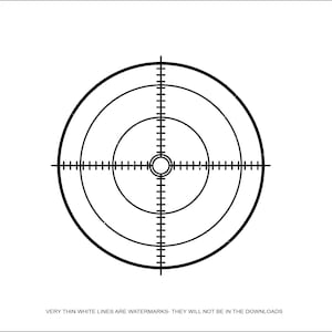 Puede incluir: Un blanco negro y blanco con círculos concéntricos y una mira en el centro.