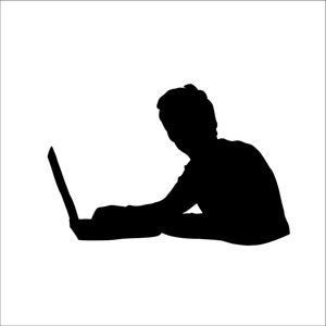 Enkel bärbar dator Man Pojke Skrivande Bärbar dator PC Spel Hemundervisning Studier* Klipp ut Skylt Bild ClipArt digital nedladdning eps/dxf/png/jpeg/svg