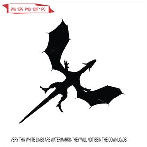 May include: Black silhouette of a dragon with wings spread out, flying in the air.