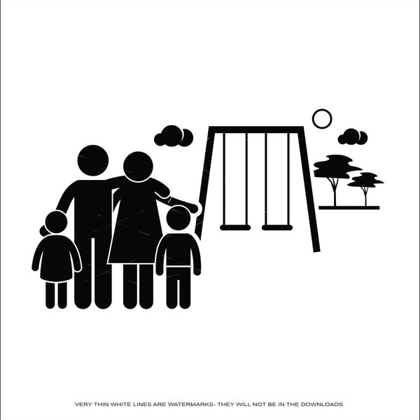 Family time Going Park Swing Entertainment Slide Playground silhouette cut print design Image ClipArt digital download eps dxf png jpeg svg