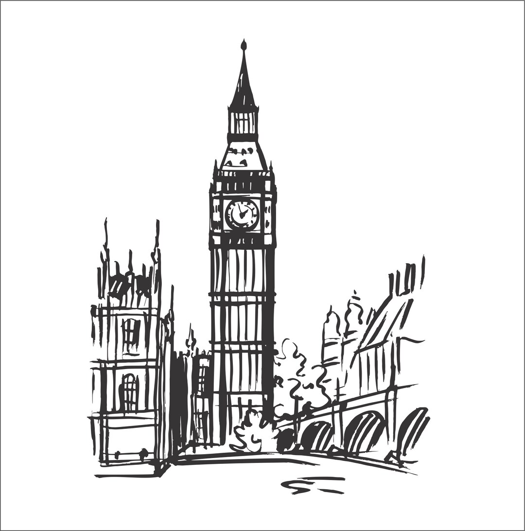 London Building Time Tower Clock Big Ben Castle Scene Parliament England Cut Sign Image Clipart