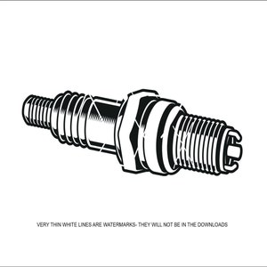 May include: A black and white illustration of a spark plug. The spark plug is a common automotive part used to ignite the fuel in an internal combustion engine.