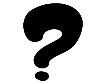 May include: A black question mark with a rounded, stylized font.
