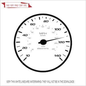 May include: Black and white speedometer with a needle pointing to 120 mph. The speedometer has markings for 10, 20, 40, 60, 80, 100, 120, 140, and 160 mph. The text "MPH km/h" is printed on the speedometer. The text "VDO electronic" is printed below the needle.