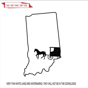 Indiana Map Pferdekutsche Amish Pony Carts Mennonite Transport Deutsch * Schnitt Zeichen Bild ClipArt digitaler Download eps dxf png jpeg svg