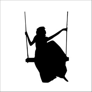 eenvoudige dame in jurk zittend op schommel zwaaien herhaaldelijk heen en weer bewegen zwart silhouet leuk * ClipArt digitale download eps/dxf/png/jpeg/svg