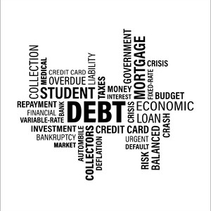 PALABRAS DE DEUDA Banco Dinero Prestado Debe Servicios Obligación Reembolso Tarjeta de crédito Finanzas Collage ClipArt descarga digital eps dxf png jpeg SVG