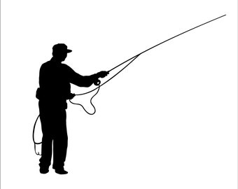 Fly Fishing Rod Reel Man Showing How Fish Outdoors Cut Sign Image Clipart  Digital Download Eps/dxf/png/jpeg/svg 