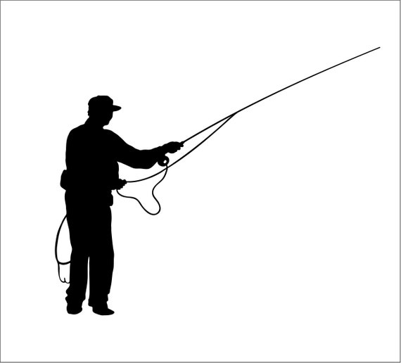 Fly Fishing Rod Reel Man Showing How Fish Outdoors Cut Sign Image