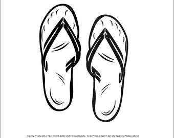 Flip Flops #3 Summer Shoes Sandal Footwear Thong or No-heel Foot Imprints * Design Image ClipArt digital download eps/dxf/png/jpeg/svg