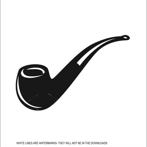 Puede incluir: Una silueta negra de una pipa con una boquilla curva y una cazoleta.