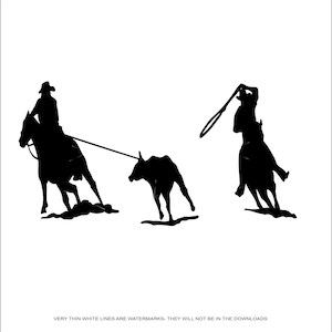 Rodéo #2 dans l'autre sens, les bovins l'attelage au lasso pour veau, la corde au talon, le bouvillon, les équidés coupe signe Image clipart numérique Cricut eps/dxf/png/jpeg/svg