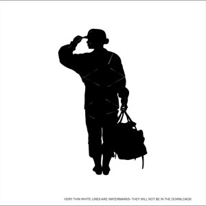 Female American Hero Going Home with Luggage Soldier Military Veteran Girl Lady * Cut Sign ClipArt digital download eps dxf png jpeg svg