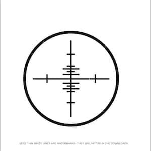 Puede incluir: Un objetivo blanco y negro con un círculo alrededor y una mira en el centro.