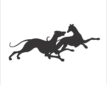 Greyhound 2 dogs Playing Running Race Canine Dog Man Best Friend * Cut Sign Image ClipArt digital download eps/dxf/png/jpeg/svg