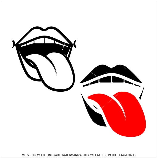 Tongue Stick Out 2 Designs Mouth Sexy Romantic Kissing Beauty Women Silly Fun * Cut Sign Image ClipArt digital download eps/dxf/png/jpeg/svg